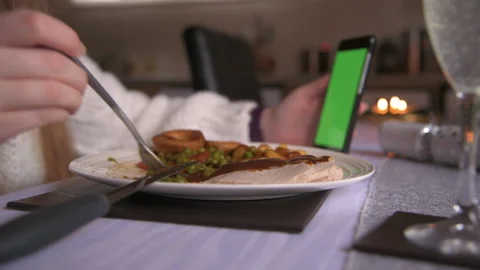 Video Call During Christmas Dinner Close Up Stock Footage 144680697