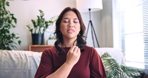 Video call, eft tapping or woman in clinic with technique, reiki aid or help in Stock Footage 331505845