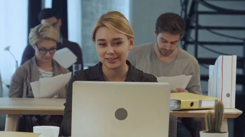 Video call facetime chatting communication in moder office Stock Footage 78723559