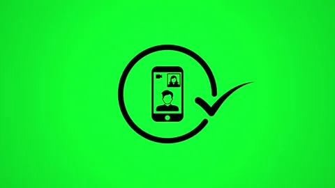 Video call icon animation with checkmark on green screen background. Stock Footage 346498163