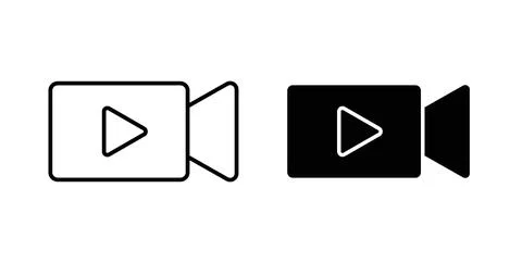 Video call icon collection in black, Line icons, flat symbols Stock Illustration