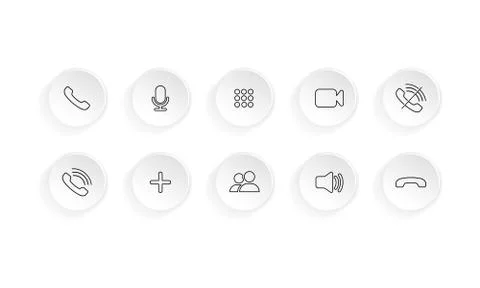 Video call icon set. Communication symbol. Phone, sound, microphone, camera,  Stockillustratie