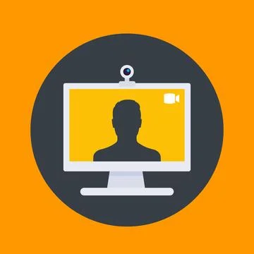 Video call icon, web camera and monitor, flat style 스톡 일러스트