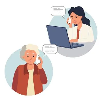 Video call illustration with elderly man and young woman, focusing on commu.. Stock Illustration