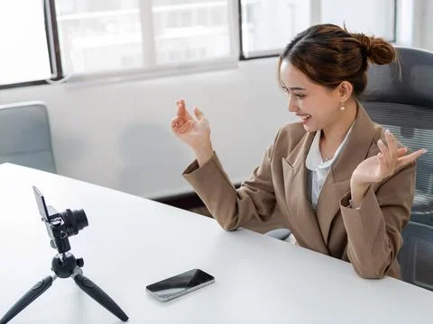 Video call interaction office setting digital communication professional Stock Photos