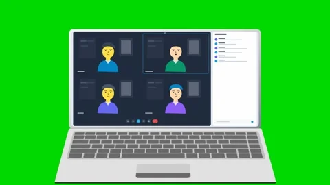 Video call interface on laptop screen over green background. 4K Video stock 342898442