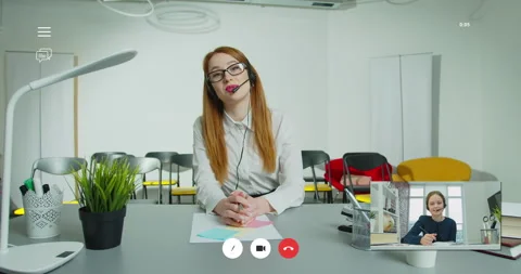 Video call interface. The teacher begins the video lesson. Features of distance Stock Footage 150205842