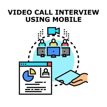 Video call interview using mobile application concept イラスト素材