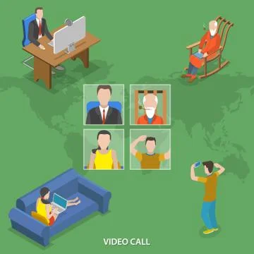 Video call isometric flat vector concept. Stock Illustration