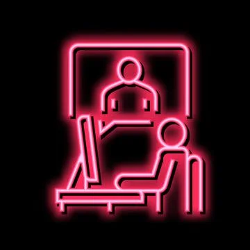 Video call or remote interview neon glow icon illustration Illustrazione stock