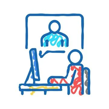 Video call or remote interview icon doodle illustration Illustrazione stock