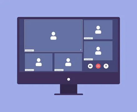 Video call program window. UI UX template for video conferencing and meetings Illustrazione stock