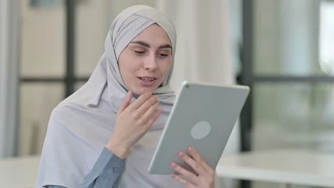 Video Call on Tablet by Young Arab Woman Video stock 152523551