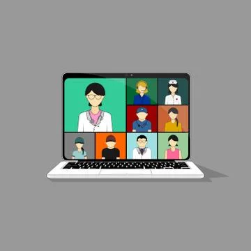 Video call using Laptop vector illustration Stock Illustration