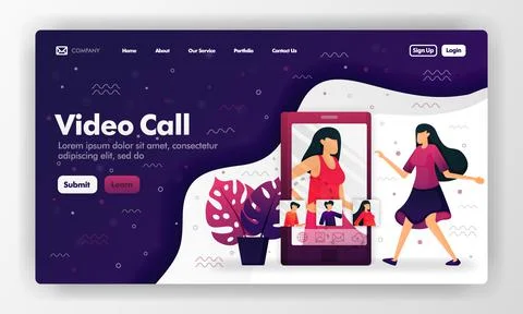 Video call vector design for website and landing page with cartoon flat illus Stock Illustration