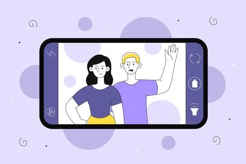 Video call vector line concept Illustrazione stock