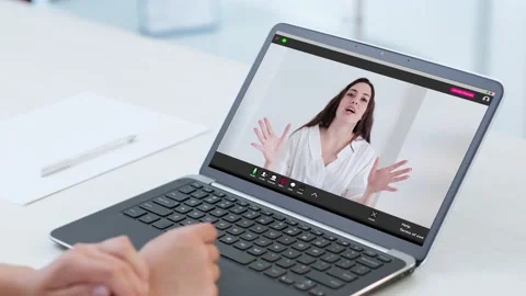 Video call virtual interview woman laptop screen Stock Footage 146706466