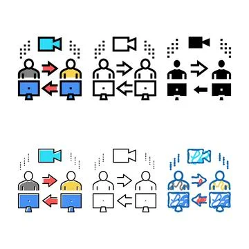 Video calling computer application diversity color icon vector 스톡 일러스트