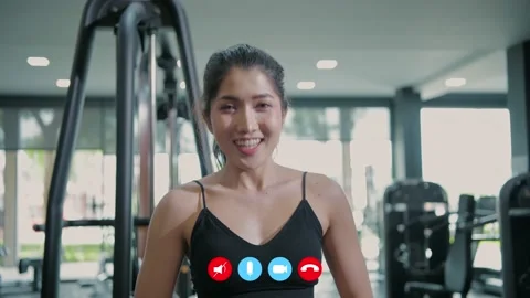 Video calling concept of 4k Resolution. Young Asian woman teaching exercise o Stock Footage 145287068