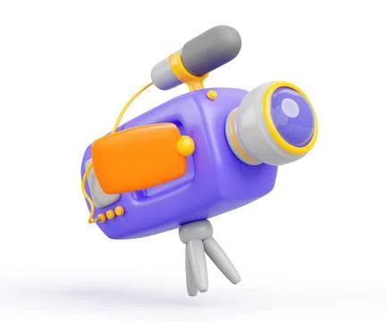 Video camera 3d render icon. TV camera with microphone on tripod, color Illustrazione stock