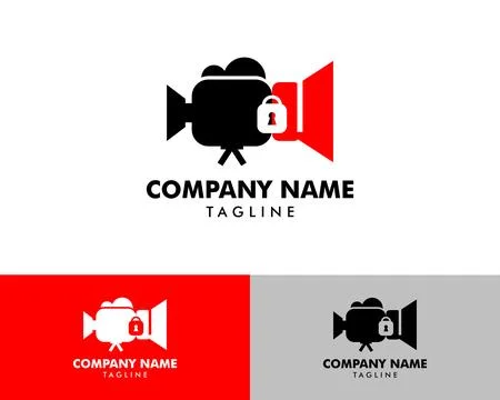 Video Camera and Audio Speaker Lock Icon Logo Design Element Stock Illustration