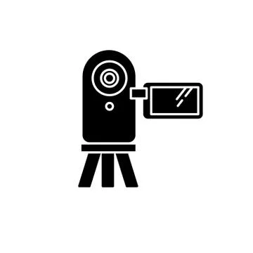 Video camera black glyph icon. Digital recording gadget. Electronic motion Illustrazione stock
