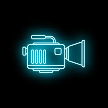 Video camera camcorder neon glowing blue outline icon Stock Illustration