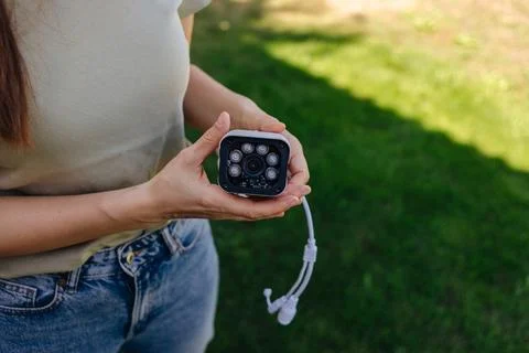 Video camera for home security, camera installation Stock Photos