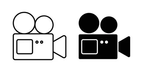 Video camera icon in black and white. vector icon pack for websites Stock Illustration