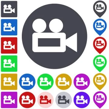 Video camera icon, button, symbol set Ilustração Stock