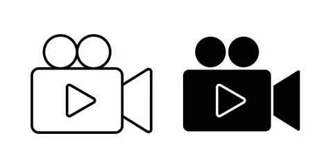 Video camera icon collection in black, Line icons, flat symbols Stock Illustration