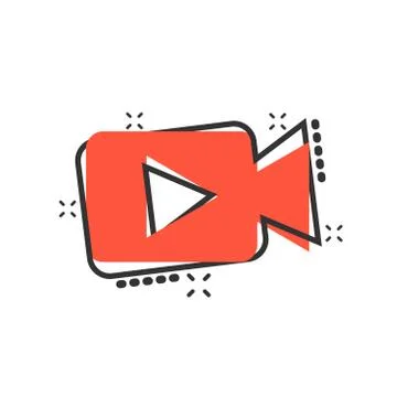 Video camera icon in comic style. Movie play vector cartoon illustration pict Stock Illustration