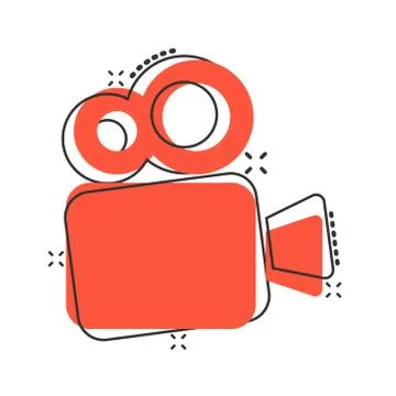 Video camera icon in comic style. Movie play vector cartoon illustration pict Stock Illustration