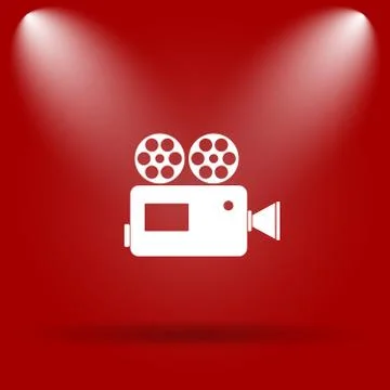 Video camera icon. Flat icon on red background.. 스톡 일러스트