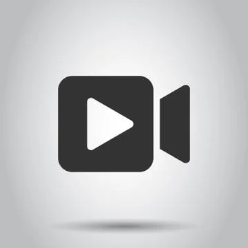 Video camera icon in flat style. Movie play vector illustration on white back Stock Illustration