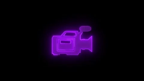 Video camera icon glowing neon purple color animation black background Stock Footage 270502142