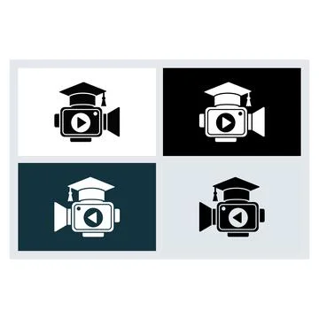 Video camera icon with a graduation cap representing online education and l.. Stock Illustration