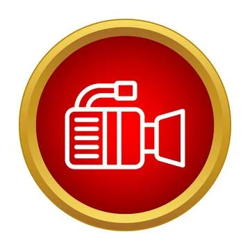 Video camera icon recording video on red background Stock Illustration