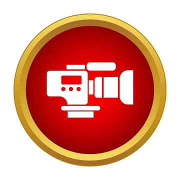 Video camera icon on red circle button Stock Illustration