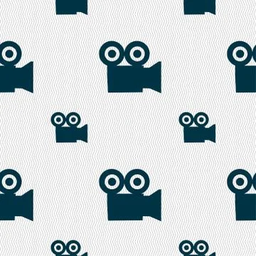 Video camera icon sign. Seamless pattern with geometric texture. Vector 스톡 일러스트