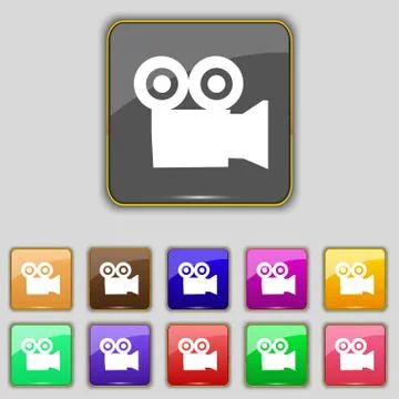 Video camera icon sign. Set with eleven colored buttons for your site. Vector Stock Illustration