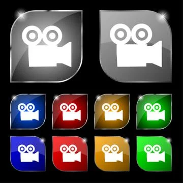 Video camera icon sign. Set of ten colorful buttons with glare. Illustrazione stock