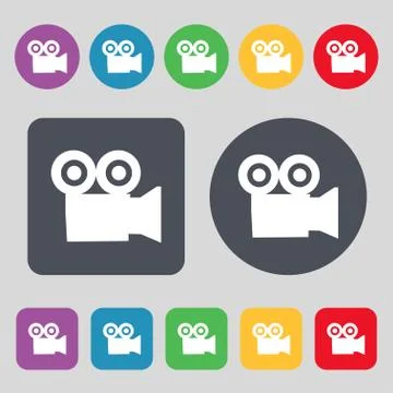 Video camera icon sign. A set of 12 colored buttons. Flat design. イラスト素材