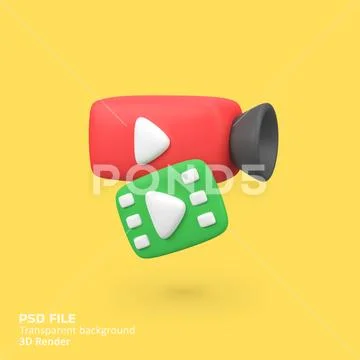 Video camera with lens and button isolated 3d render icon illustration PSD Template