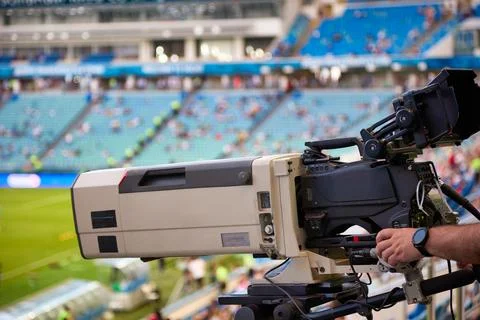 Video camera for live coverage of major sporting events Stock Photos