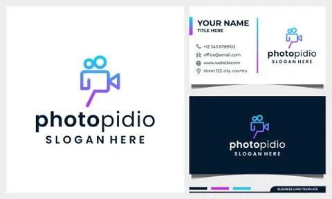Video camera logo for movie cinema production with business card design template Stock Illustration