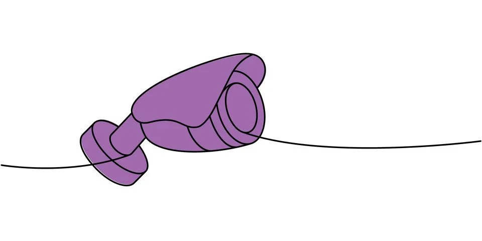 Video camera one line colored continuous drawing. Security surveillance system Illustrazione stock