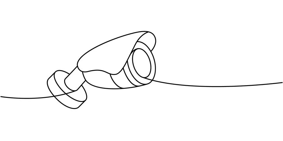 Video camera one line continuous drawing. Security surveillance system. Vector Illustrazione stock