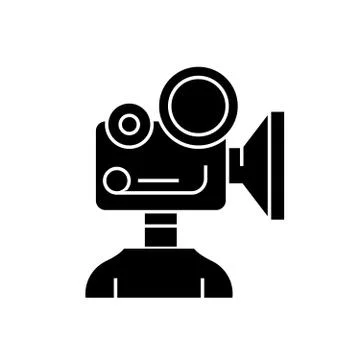 Video camera production black vector concept icon. Video camera production flat Stock Illustration