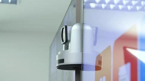 Video camera in public place hanging on wall. Stock Footage 262545807